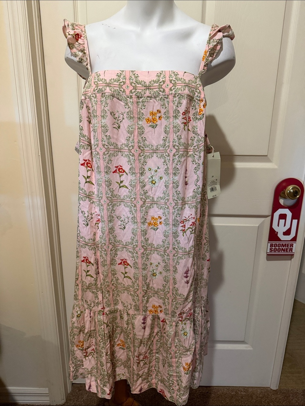 Agua Bendita Pink Floral Trellis Dress. NWT. Size 2X. Pockets - Picture 1 of 9